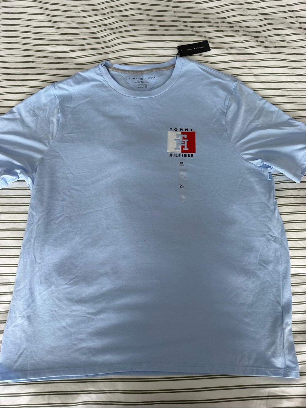 Tommy Hilfiger Light Blue Short Sleeve Logo Tee with Red & White Accent
